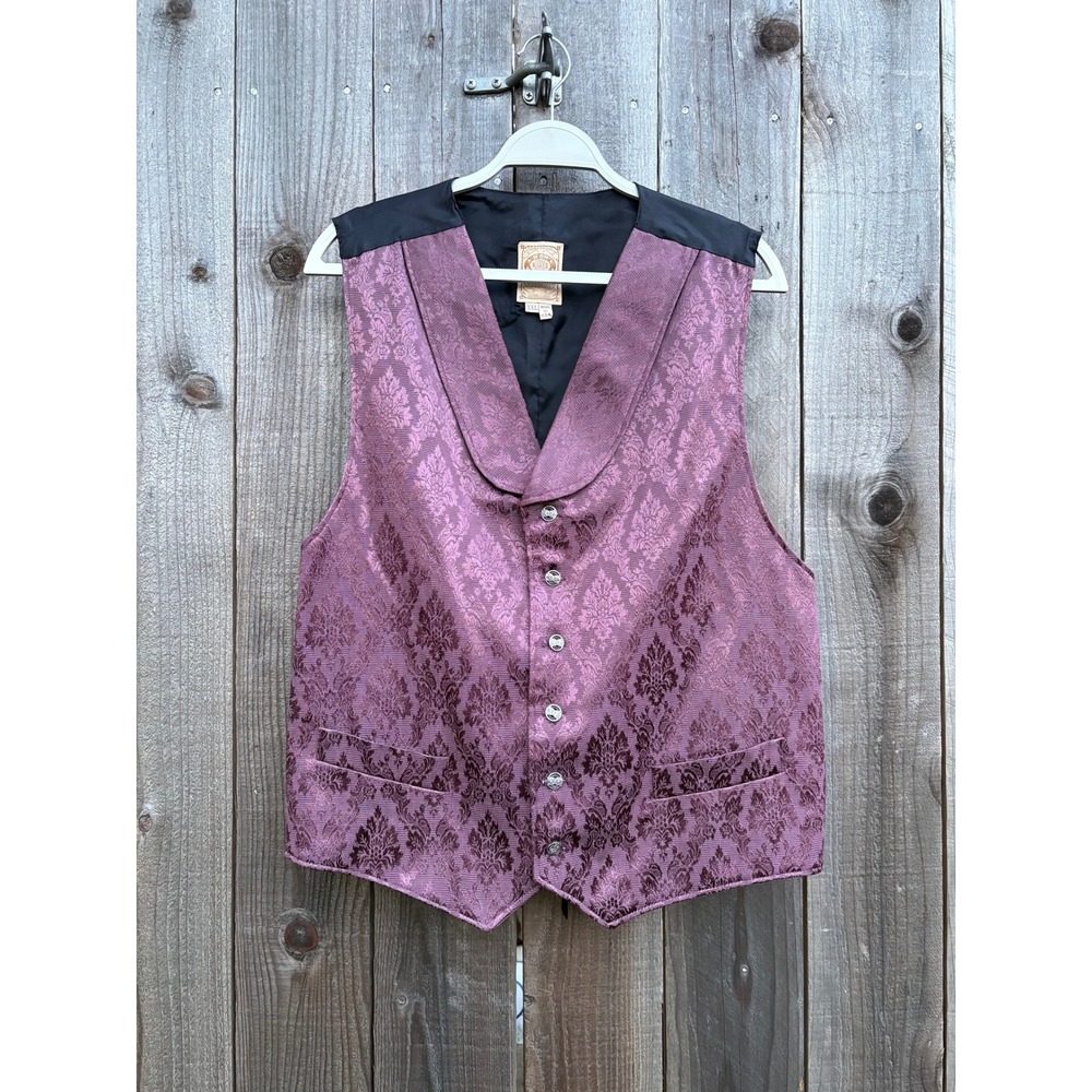 Vintage WAH MAKER Frontier Clothing Mens XXL Purple Brocade Vest USA Made
